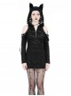Black Personality Devil Cat Ears Hooded Design Irregular Hole Decoration Punk Style Slim Dress