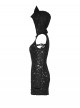 Black Personality Devil Cat Ears Hooded Design Irregular Hole Decoration Punk Style Slim Dress