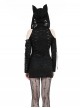 Black Personality Devil Cat Ears Hooded Design Irregular Hole Decoration Punk Style Slim Dress
