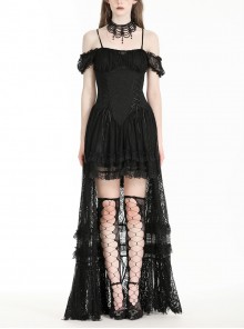 Black Elegant Sexy One Shoulder Design Retro Slim Lace Decoration Gothic Style Dress
