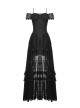 Black Elegant Sexy One Shoulder Design Retro Slim Lace Decoration Gothic Style Dress