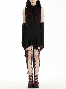 Black Red Retro Bow Tie Decorated Little Devil Tail Trailing Gothic Style Shirt Dress