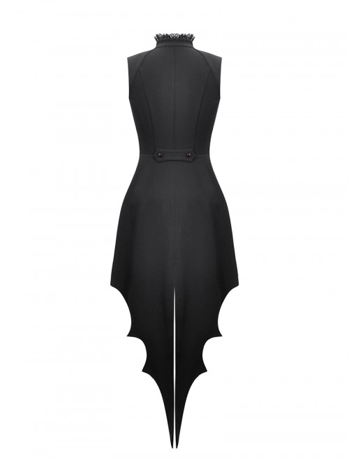 Black Red Retro Bow Tie Decorated Little Devil Tail Trailing Gothic Style Shirt Dress