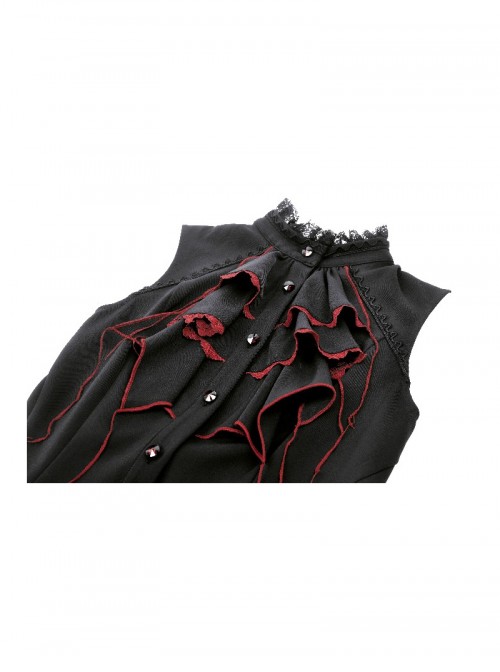 Black Red Retro Bow Tie Decorated Little Devil Tail Trailing Gothic Style Shirt Dress