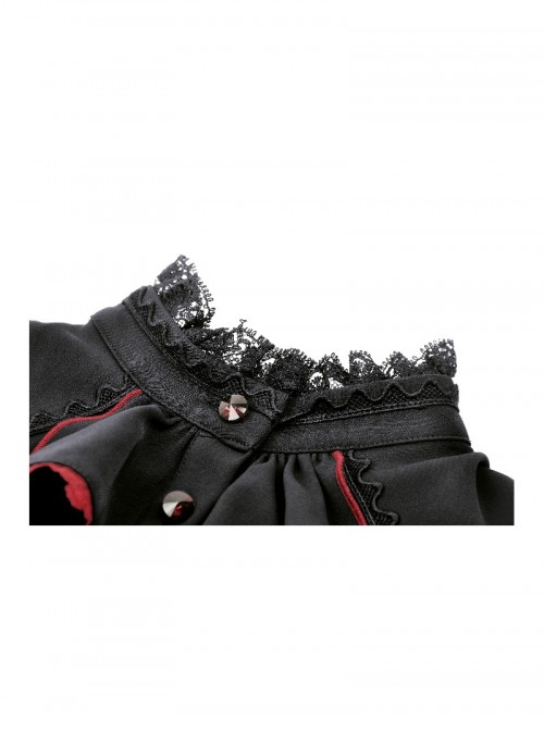 Black Red Retro Bow Tie Decorated Little Devil Tail Trailing Gothic Style Shirt Dress