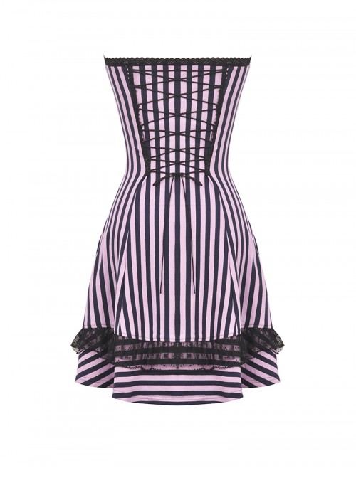 Black Purple Sexy Tube Top Striped Knitted Lace Stitching Punk Style Slim Dress