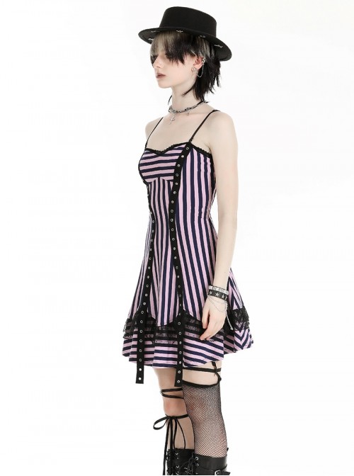 Black Purple Sexy Tube Top Striped Knitted Lace Stitching Punk Style Slim Dress