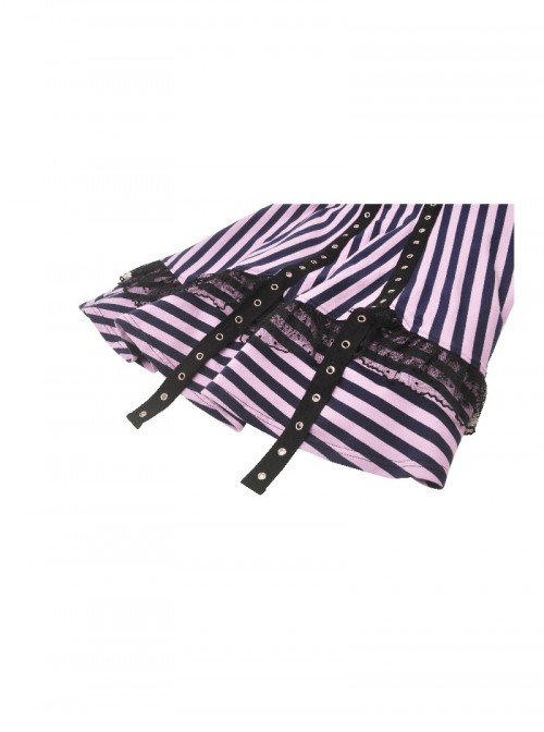 Black Purple Sexy Tube Top Striped Knitted Lace Stitching Punk Style Slim Dress