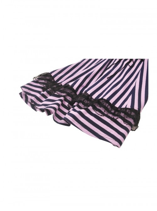 Black Purple Sexy Tube Top Striped Knitted Lace Stitching Punk Style Slim Dress