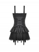 Rock Avant Garde Black Lace Splicing Rebellious Metal Ring Buckle Decoration Punk Style Suspender Dress