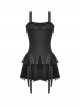 Rock Avant Garde Black Lace Splicing Rebellious Metal Ring Buckle Decoration Punk Style Suspender Dress