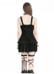Rock Avant Garde Black Lace Splicing Rebellious Metal Ring Buckle Decoration Punk Style Suspender Dress