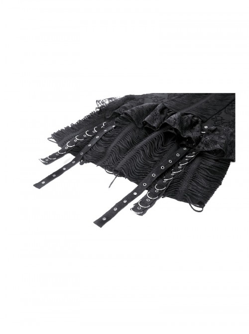 Rock Avant Garde Black Lace Splicing Rebellious Metal Ring Buckle Decoration Punk Style Suspender Dress