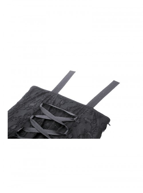 Rock Avant Garde Black Lace Splicing Rebellious Metal Ring Buckle Decoration Punk Style Suspender Dress