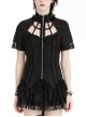 Black Personality Spider Web Hollow Design Metal Spider Zipper Collar Lace Splicing Punk Style Shirt