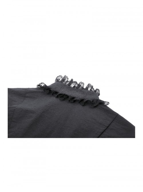 Black Personality Spider Web Hollow Design Metal Spider Zipper Collar Lace Splicing Punk Style Shirt