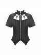 Black Personality Spider Web Hollow Design Metal Spider Zipper Collar Lace Splicing Punk Style Shirt