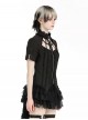 Black Personality Spider Web Hollow Design Metal Spider Zipper Collar Lace Splicing Punk Style Shirt