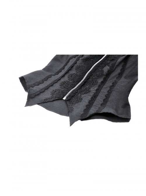 Black Personality Spider Web Hollow Design Metal Spider Zipper Collar Lace Splicing Punk Style Shirt