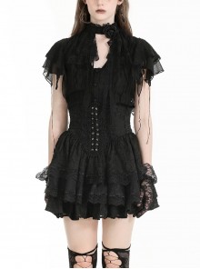 Unique Black Mock Two Piece Design Exquisite Mesh Lace Splicing Rose Decoration Gothic Style Shirt