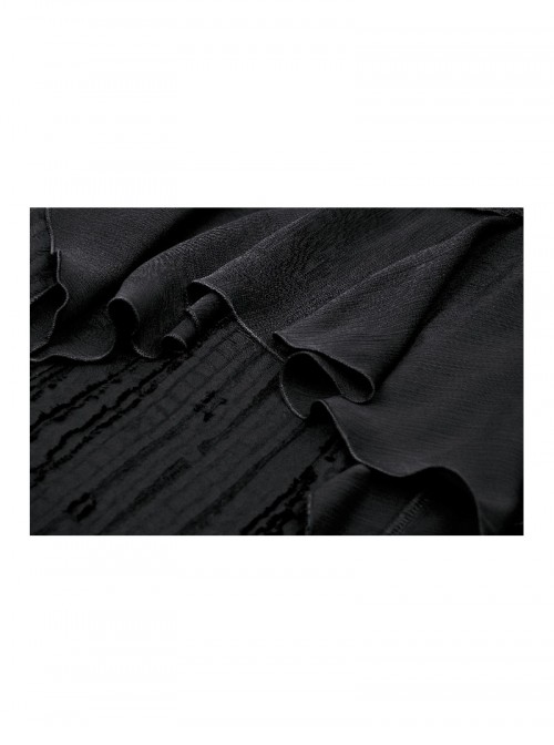 Unique Black Mock Two Piece Design Exquisite Mesh Lace Splicing Rose Decoration Gothic Style Shirt