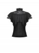 Unique Black Mock Two Piece Design Exquisite Mesh Lace Splicing Rose Decoration Gothic Style Shirt