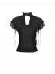 Unique Black Mock Two Piece Design Exquisite Mesh Lace Splicing Rose Decoration Gothic Style Shirt