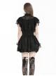 Unique Black Mock Two Piece Design Exquisite Mesh Lace Splicing Rose Decoration Gothic Style Shirt