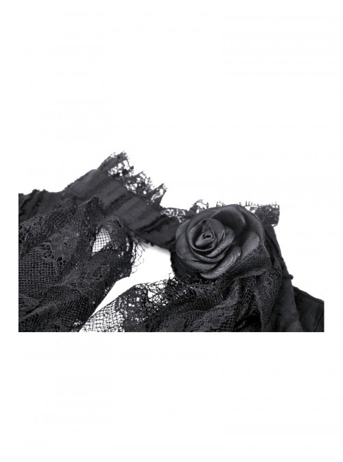 Unique Black Mock Two Piece Design Exquisite Mesh Lace Splicing Rose Decoration Gothic Style Shirt