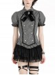 College Style Black White Striped Hem Ruffle Stitching Retro Puff Sleeves Design Gothic Style Shirt