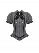 College Style Black White Striped Hem Ruffle Stitching Retro Puff Sleeves Design Gothic Style Shirt
