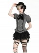 College Style Black White Striped Hem Ruffle Stitching Retro Puff Sleeves Design Gothic Style Shirt