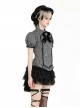 College Style Black White Striped Hem Ruffle Stitching Retro Puff Sleeves Design Gothic Style Shirt