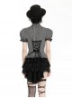 College Style Black White Striped Hem Ruffle Stitching Retro Puff Sleeves Design Gothic Style Shirt