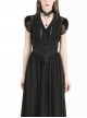 Black Sexy Lace Hollow Stitching Elegant Lapel Design Gothic Style Slim Top