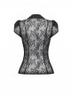 Black Sexy Lace Hollow Stitching Elegant Lapel Design Gothic Style Slim Top