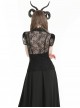 Black Sexy Lace Hollow Stitching Elegant Lapel Design Gothic Style Slim Top