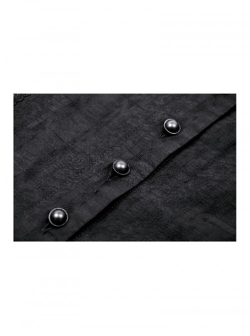 Black Sexy Lace Hollow Stitching Elegant Lapel Design Gothic Style Slim Top