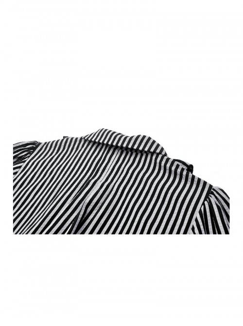 Unique Black White Stripes Exquisite Ruffle Stitching Lace Skull Scarf Decoration Gothic Style Loose Shirt