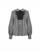 Unique Black White Stripes Exquisite Ruffle Stitching Lace Skull Scarf Decoration Gothic Style Loose Shirt