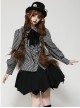 Unique Black White Stripes Exquisite Ruffle Stitching Lace Skull Scarf Decoration Gothic Style Loose Shirt