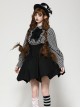 Unique Black White Stripes Exquisite Ruffle Stitching Lace Skull Scarf Decoration Gothic Style Loose Shirt