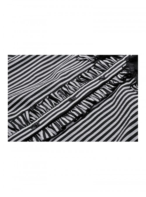 Unique Black White Stripes Exquisite Ruffle Stitching Lace Skull Scarf Decoration Gothic Style Loose Shirt