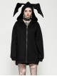 Dark Black Devil Rabbit Ears Shape Cool Metal Rivet Decoration Punk Style Loose Hooded Cardigan