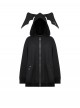 Dark Black Devil Rabbit Ears Shape Cool Metal Rivet Decoration Punk Style Loose Hooded Cardigan