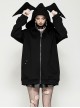 Dark Black Devil Rabbit Ears Shape Cool Metal Rivet Decoration Punk Style Loose Hooded Cardigan
