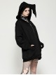 Dark Black Devil Rabbit Ears Shape Cool Metal Rivet Decoration Punk Style Loose Hooded Cardigan