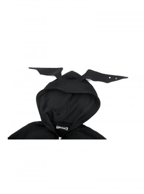 Dark Black Devil Rabbit Ears Shape Cool Metal Rivet Decoration Punk Style Loose Hooded Cardigan