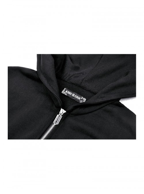 Dark Black Devil Rabbit Ears Shape Cool Metal Rivet Decoration Punk Style Loose Hooded Cardigan