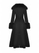Elegant Black Fur Collar Vintage Metal Button Decoration Gothic Style Long Coat